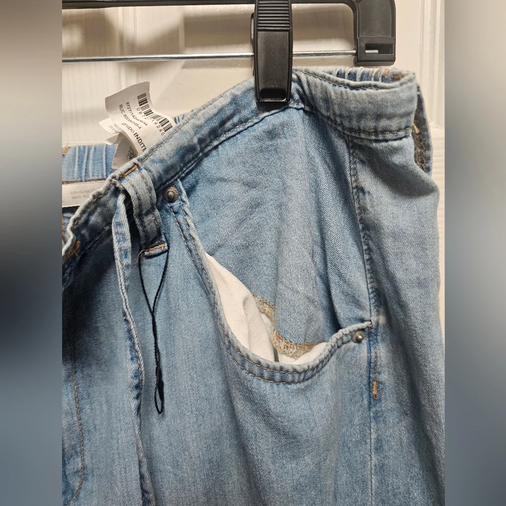 ZARA Wide Leg Light Wash Jeans Size 12 (US) 44 EU High Rise Drawstring Waist - Picture 6 of 12